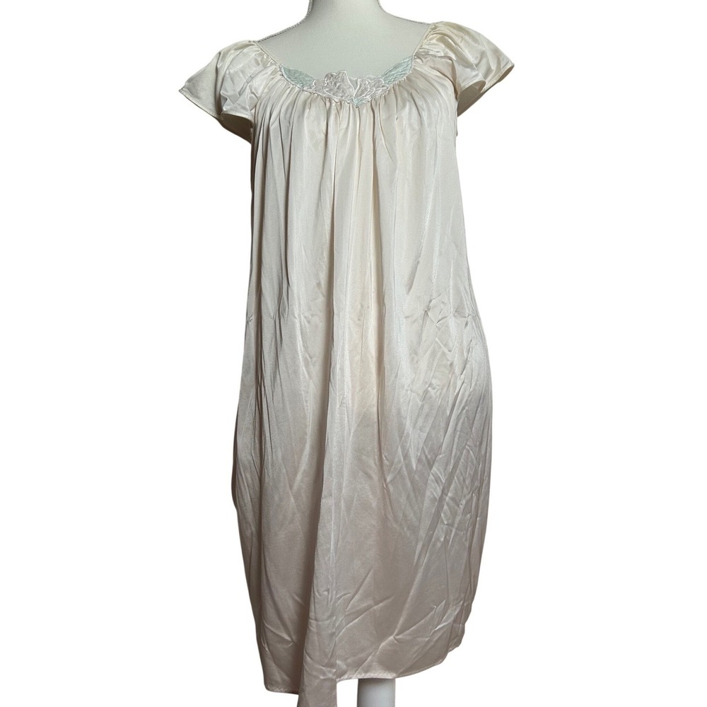 Vintage Miss Elaine Satin Nightgown Lace Trim Coquette Sleepwear Baby Pink‎ S